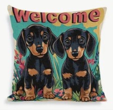 Dachshund Puppies Flowers Welcome Double Sided Throw Pillow Cover Home Decor