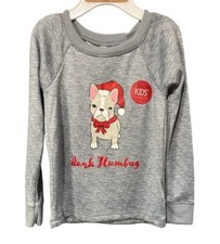 Kids French Bulldog Bark Humbug Gray Christmas Pajama Top Size 3T