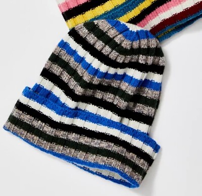 NWT Free People Rib Multicolor Stripe Recycled Cashmere Wool Beanie One Size
