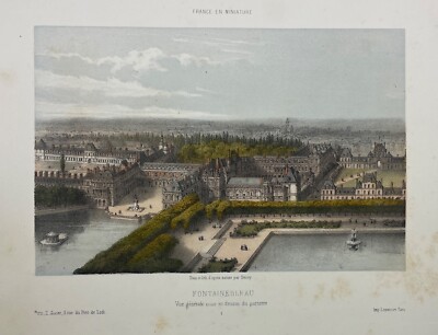 France In Miniature-Atq. Print-1800's-Hand-colored Lithograph-FONTAINEBLEAU