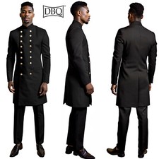 African Suits for Men Slim Double Breasted Long Blazer and Trousers 2 Piece Set