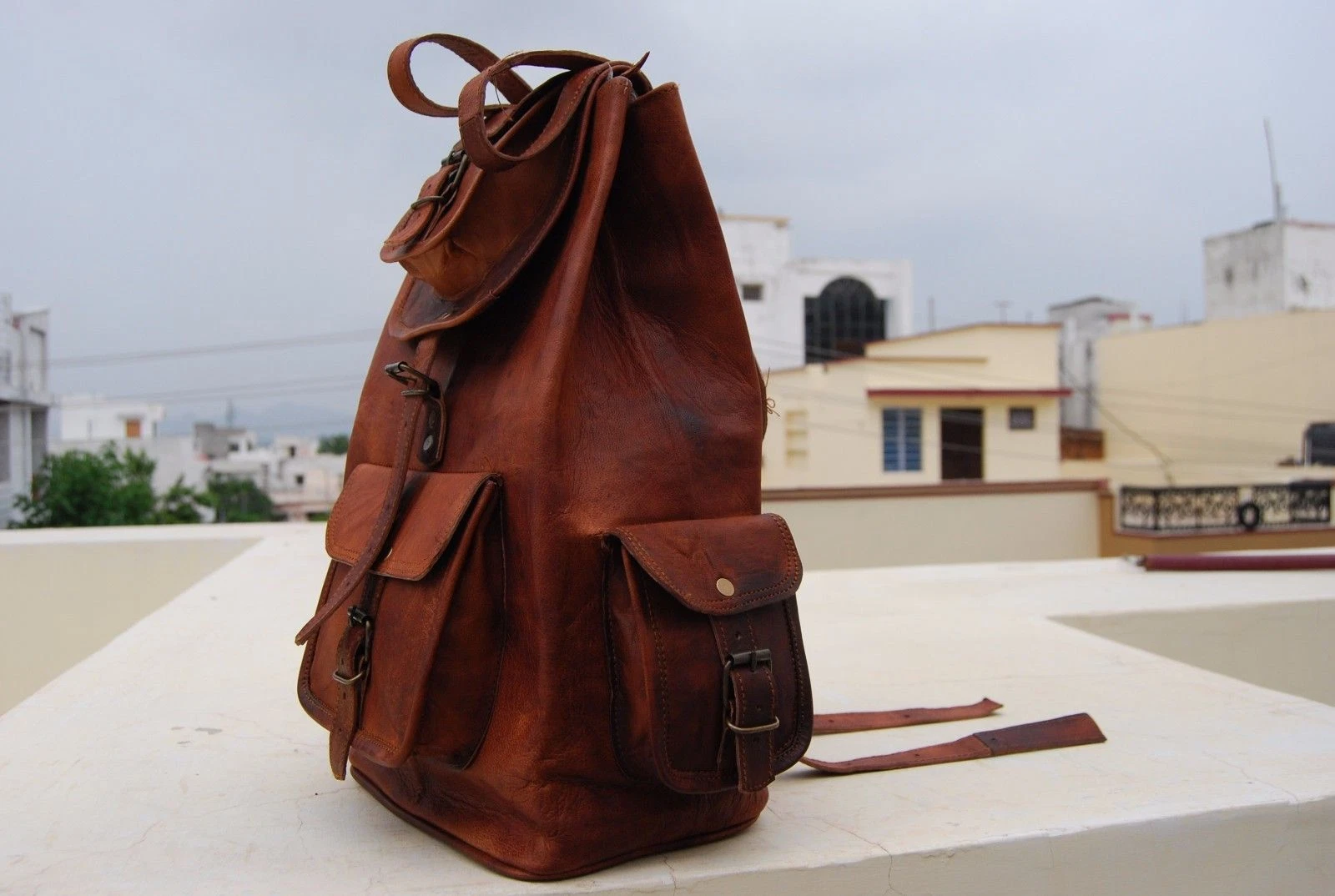 Mens Genuine Leather Vintage Laptop Backpack Ruck sack Messenger Bag Satchel NEW
