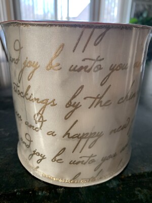 5  Premium Ribbon 25 Yards Christmas Script Gold Joy Neutral Farmhouse Text Word