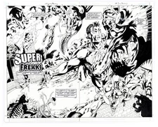 Hood JLA SCARY MONSTERS 4 pages 2 & 3 MASSIVE DOUBLE SPREAD JLA VS MONSTERS WOW
