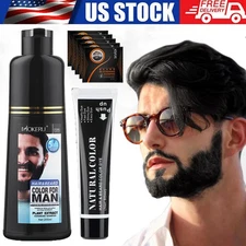 Men Black Beard Simple Hair Dye Color Shampoo Permanent Darkening Hair Coloring