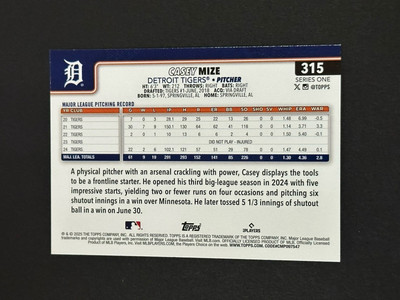 2025 Topps Series 1 Casey Mize #315 Detroit Tigers (Z) | eBay