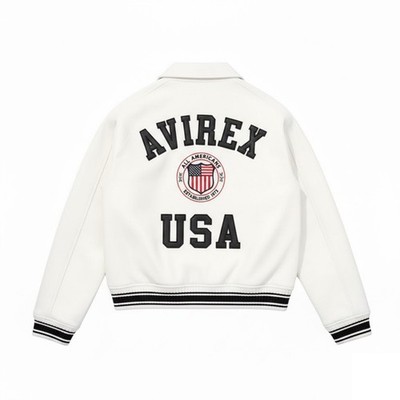 Men's White Avirex Real Leather Bomber Jacket American Flight Leather Jacket