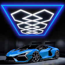 LED Hexagon Garage Lights Ultra-Bright Hex Lights with Blue Light Rectangle Fram