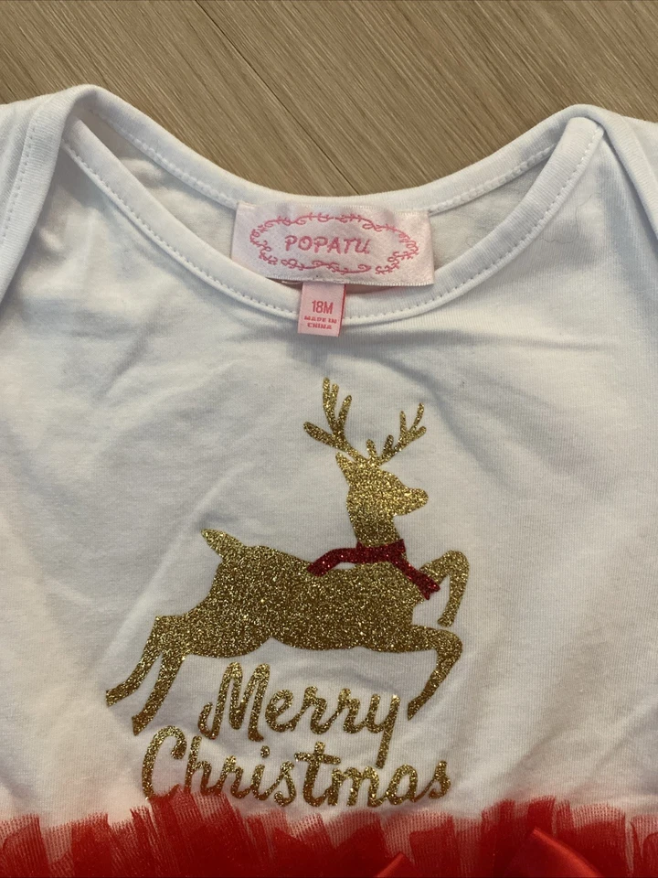 Bebé Niña Volantes Navidad Vacaciones Body Una Pieza Talla 18 Meses Nuevo Foto 4 de 4