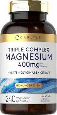 Carlyle Triple Magnesium Complex | 400 mg | 240 Capsules | Magnesium Malate, and