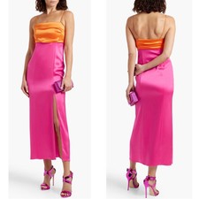 Alice + Olivia Lilita Two Tone Satin Ruched Pink and Orange Maxi Dress Sz 0