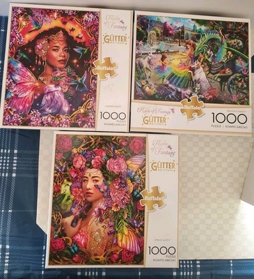 BUFFALO FLIGHTS OF FANTASY GLITTER PUZZLES SUMMER & SPRING QUEEN DRAGON'S GARDEN