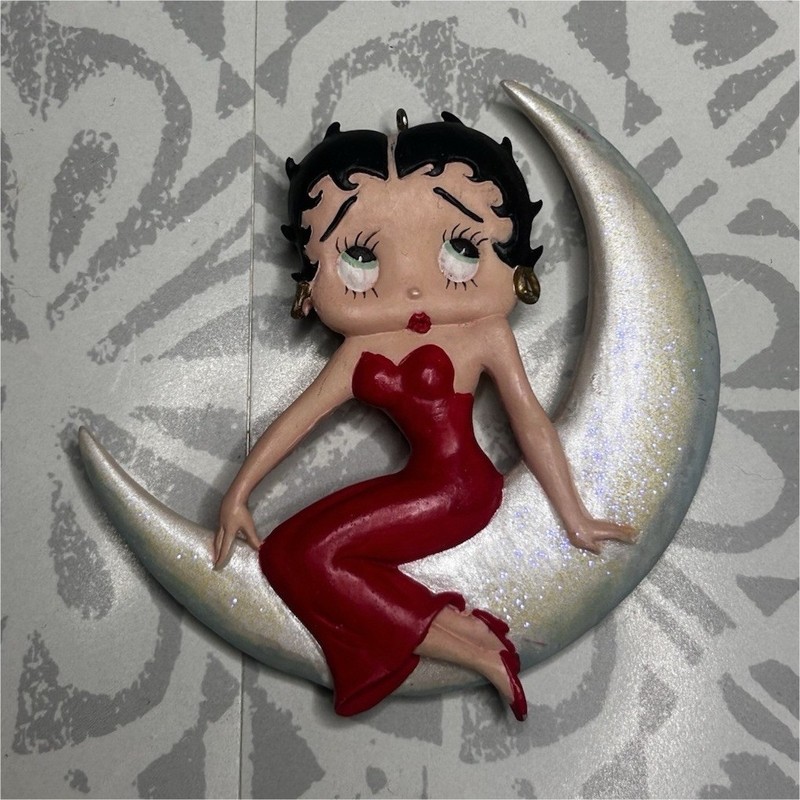 Betty Boop Crescent Moon Hanging Christmas Ornament, Plastic, 4in, 1996