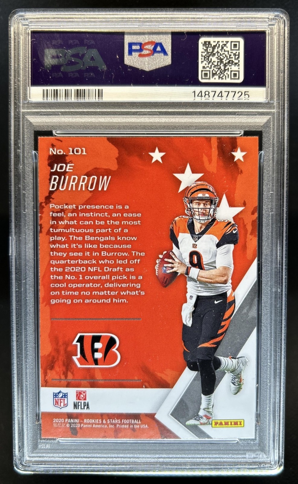 2020 Panini Rookies & Stars Joe Burrow RC Rookie #101 Bengals PSA 9 view 2
