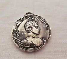 ANCIEN PENDENTIF NAPOLEON 1ER AIGLE IMPERIAL AIGLON METAL ARGENTE EMPIRE 19EME