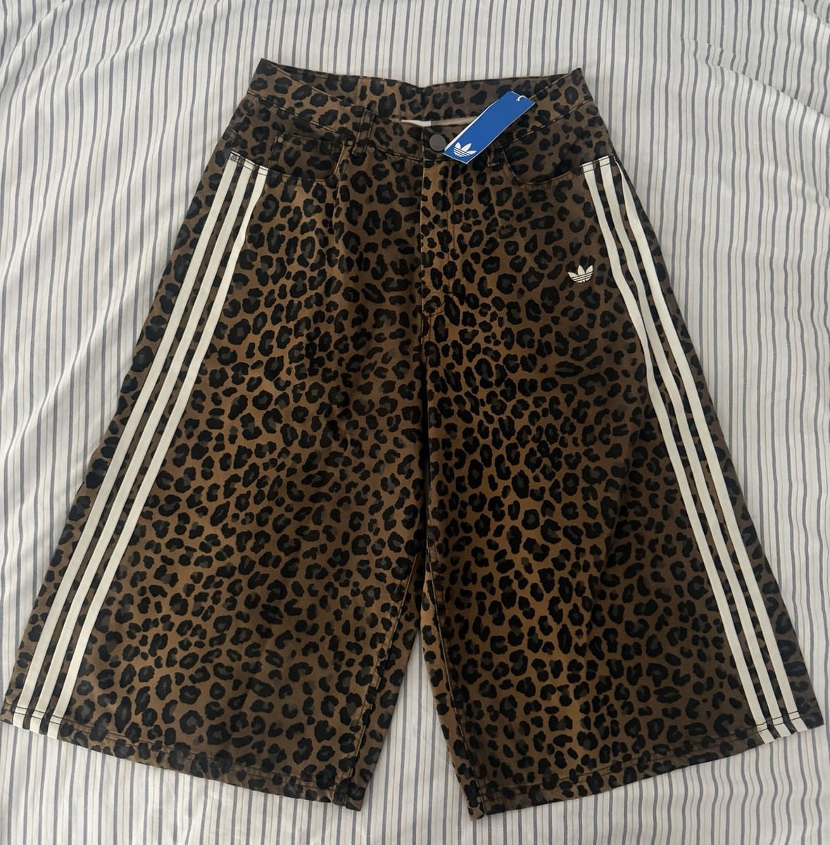 ADIDAS ORIGINALS 3 STRIPES WOMEN'S LEOPARD DENIM BERMUDA SHORTS