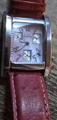 6½''-8'' Invicta Swiss Made Pearl Chronograph Model 316L Red Leather Wrist Watch 