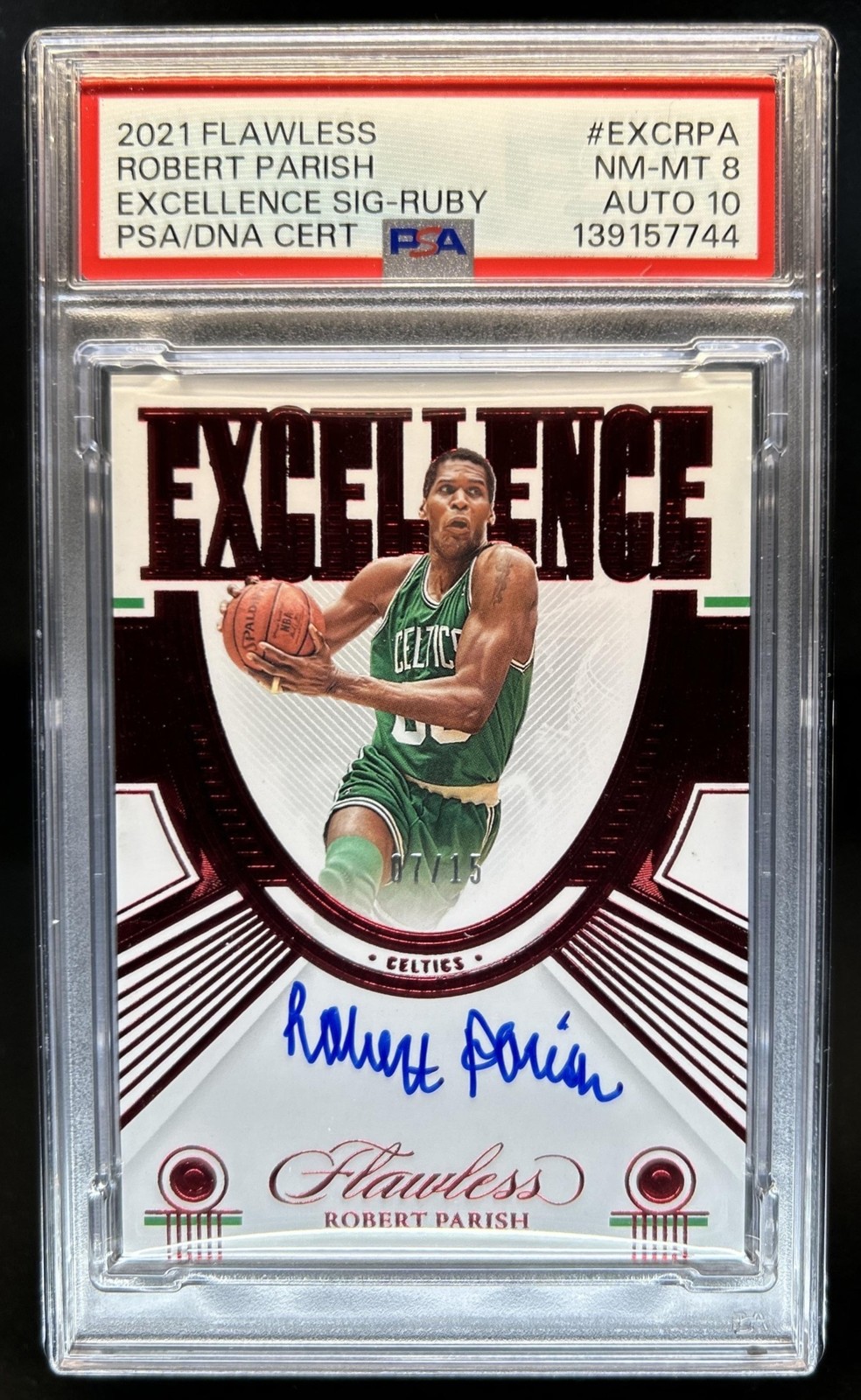 2021-22 Flawless Robert Parish Excellence Signatures Ruby Auto #/15 PSA 8 10