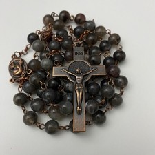St Benedict Crucifix Glass Rosary Prayer Beads &Pouch Rosario Crucifijo Benito