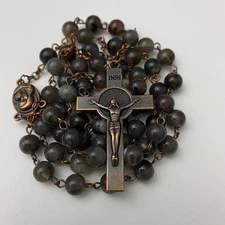 St Benedict Crucifix Glass Rosary Prayer Beads &Pouch Rosario Crucifijo Benito