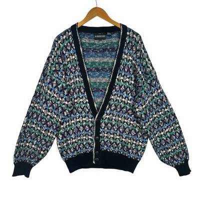 Vintage Expressions International Cardigan Men L Geometric Knit Button Front