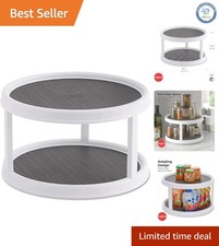 Elegant 2-Tier Non-Skid Turntable - 12-Inch Kitchen Organizer in White/Gray