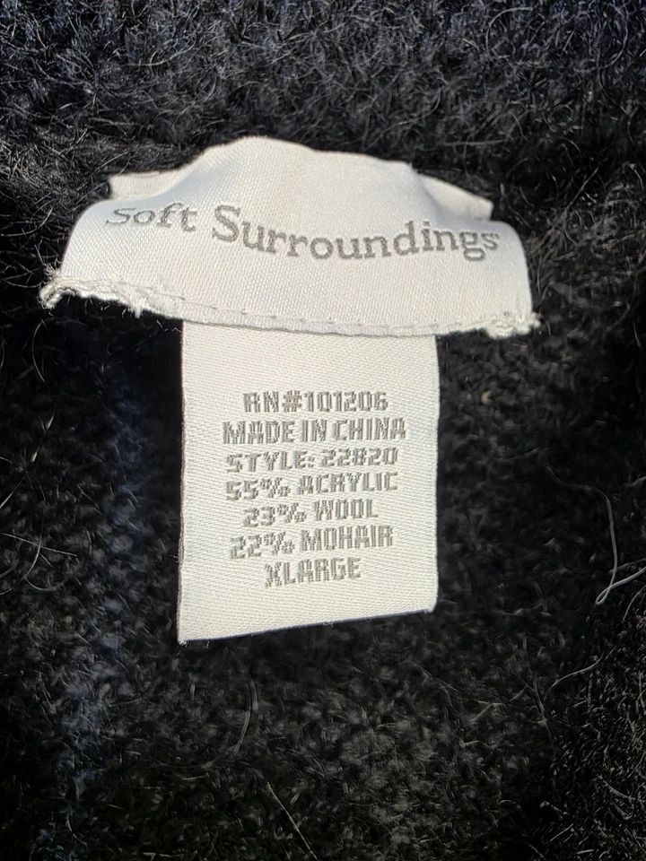 Cárdigan abierto Soft Surroundings Telluride lana mohair negro suéter plumero XL Foto 3 de 4