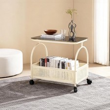 Movable Side Table with Wheels Storage Trolley Side Table Small Coffee Table