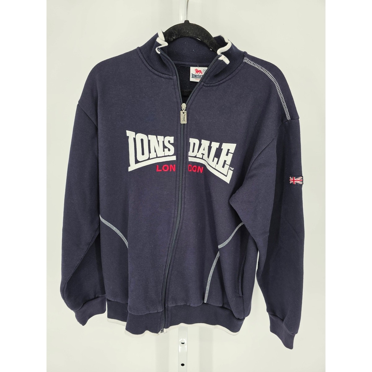 Vintage LONSDALE Jacket Navy Fleece Track Union Jack Logo Y2K Full