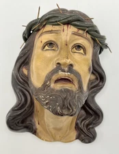 Jesus Christ Crucifixion Plaster Wall Art Figurine Metal Crown Thorns 8" Tall