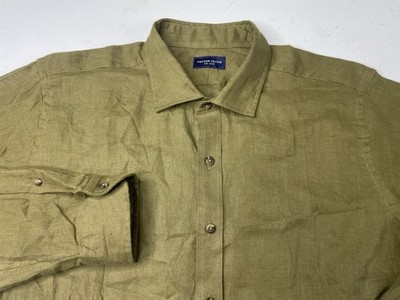 Proper Cloth Shirt Mens 100% Linen Long Sleeve Button Up Green Size XL 17.2-36.5