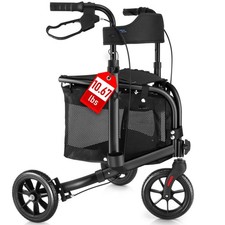 WALK MATE 3 Wheel Rollator Walker with Seat for Slim Seniors, Padded Backrest...