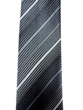 KENNETH COLE REACTION Silk Tie Black Gray Diagonal Stripe Classic Mens Necktie