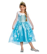 Disney Frozen Elsa Costume For Girls With Tiara Size L 10-12 Blue By Disguise