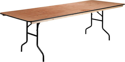Fielder 8' Rectangular Folding Table - Portable Wood Banquet Table, Natural/Blac