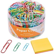Colorful Paper Clips Assorted Sizes with Sticky Notes Set for Office Document