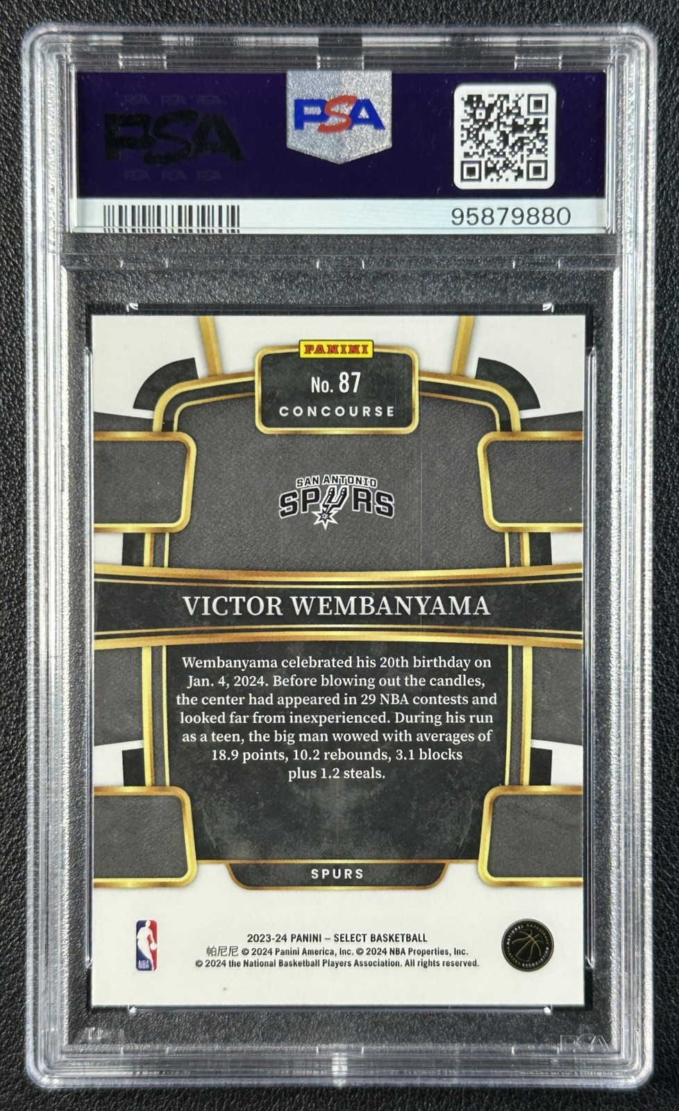 VICTOR WEMBANYAMA PSA 9 2023 PANINI SELECT #87 ROOKIE BLUE RETAIL CONCOURSE 880 view 2
