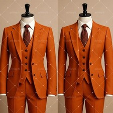 Orange Men's Suit 3-Piece Slim Fit Casual Formal Business Wedding Groom Tuxedo