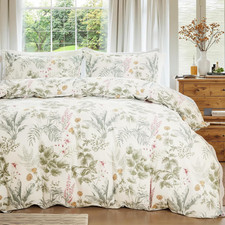 Reversible King Size Green Floral Cotton Comforter Set - 3 Pcs Cottagecore Aesth