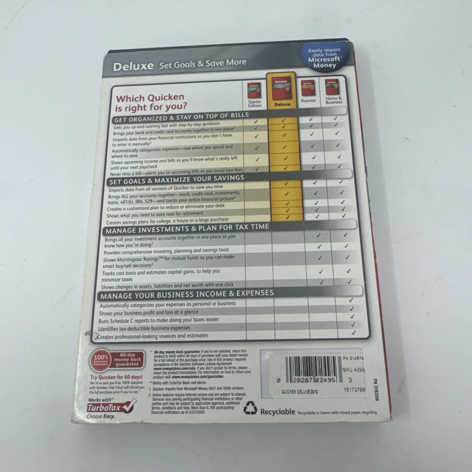 *NEW SEALED Intuit Quicken Deluxe 2010 For Windows XP/VISTA/7 - Image 2 of 4