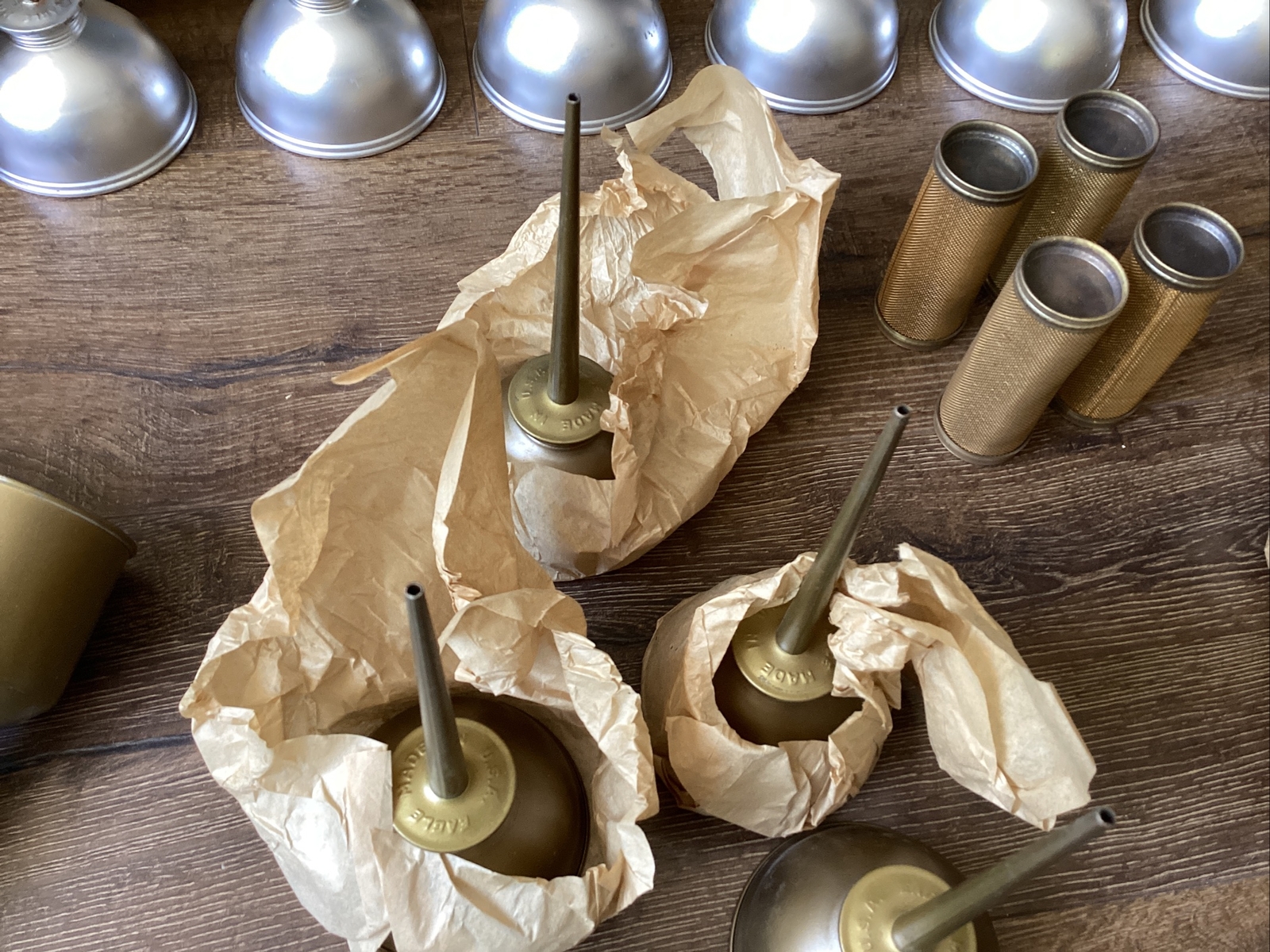 NOS NEW EAGLE Oil Can Lot Gold Silver Filters Funnels W/ Box Gas Service Station - Picture 7 of 14