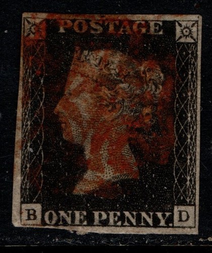 Great Britain GB 1840 Queen Victoria Penny Black red Maltese Cross SG1 Used