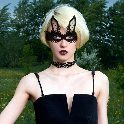 2Pcs Women Sexy Black Rose Lace Masquerade Mask Choker Collar Party Ball Costume - Picture 13 of 27