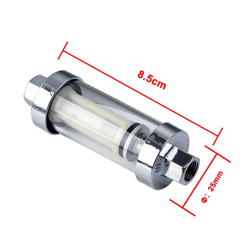 Filtro de combustible en línea lavable reutilizable de vidrio cromado reutilizable para automóvil 2 piezas 1/4" 5/16" 3/8" Foto 4 de 4
