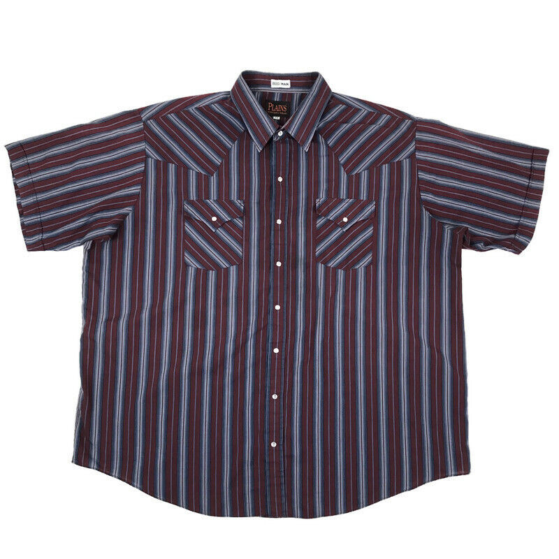 Plains Western Wear Pearl Snap Shirt 2X Striped Short Sleeve Big Man  Pockets