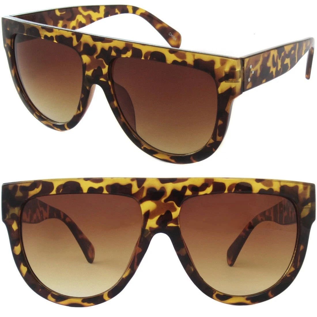 Flat Top Oversized Sunglasses Vintage Shadow Style Tortoise Shell Women Sunnies