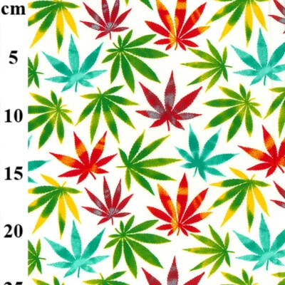 ROSE & HUBBLE 100% Cotton Fabric - Multi Colour Hemp Leaf Weed Print- Craft Fabric Material