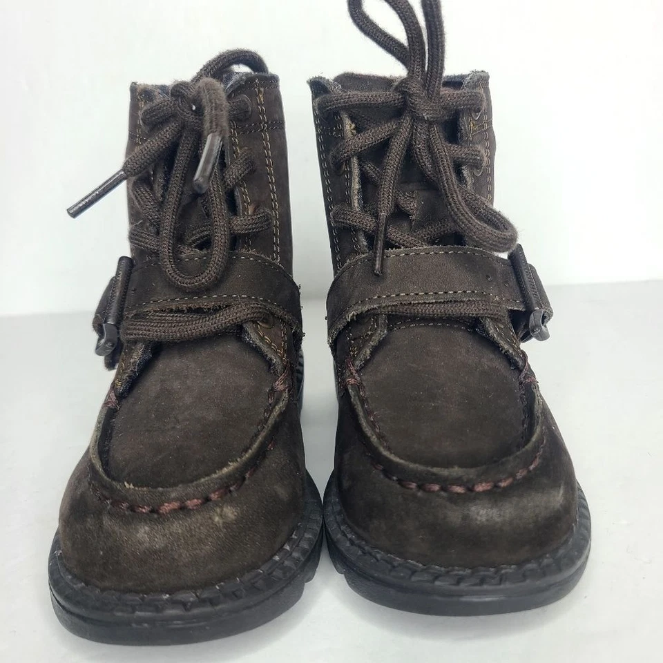 Polo Ralph Lauren 男孩皮革麂皮绒熊游骑兵战斗高筒靴深棕色 6 码 — 第 4/4 张图片