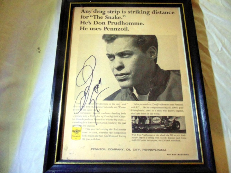 1960s DON (SNAKE)PRUDHOMME AUTOGRAPHED PRE-HOT WHEELS VINTAGE OIL AD