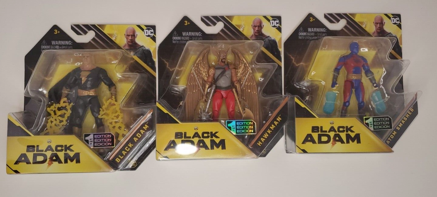 Black Adam DC Spin Master 1st Edition 3-Pack with Hawkman and Atom Smasher